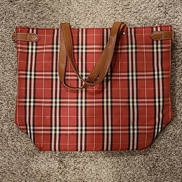 Burberry Handbags - Burberry Red check tote bag